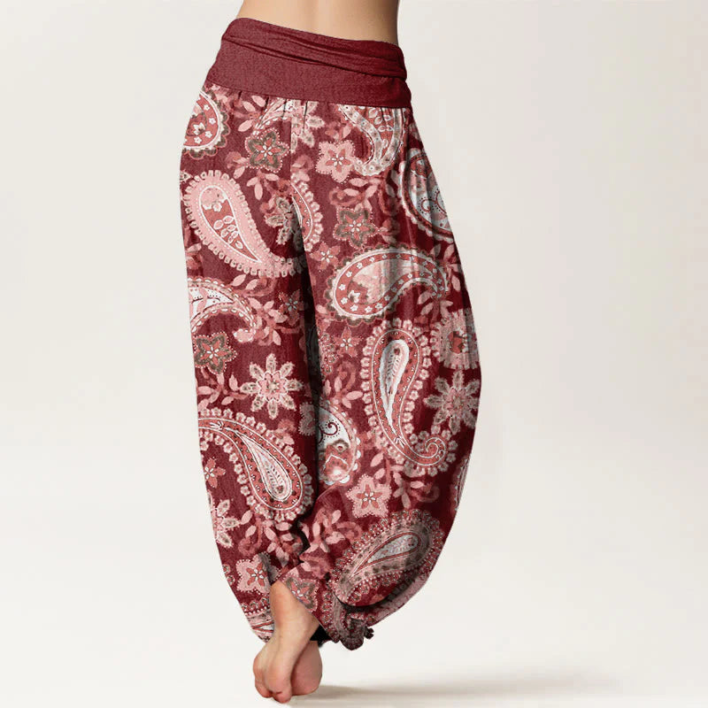 Buddha Stones Cotton Casual Paisley Pattern Women's Elastic Waist Harem Pants