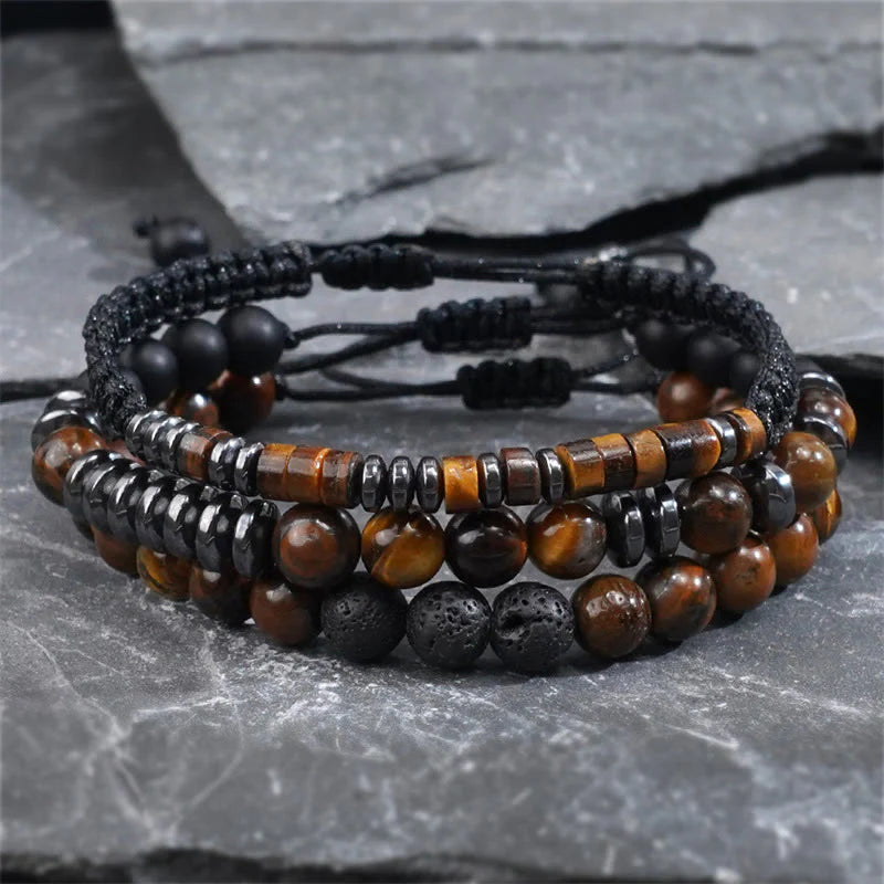 FREE Today: Protection and Strength 3Pcs Tiger Eye Lava Rock Bracelet Set