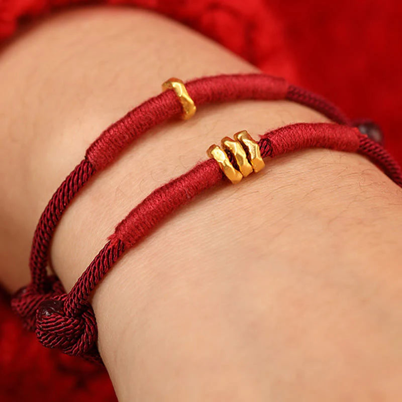 Buddha Stones 999 Gold Ring Design Handmade Luck Braided Red Rope Bracelet Anklet