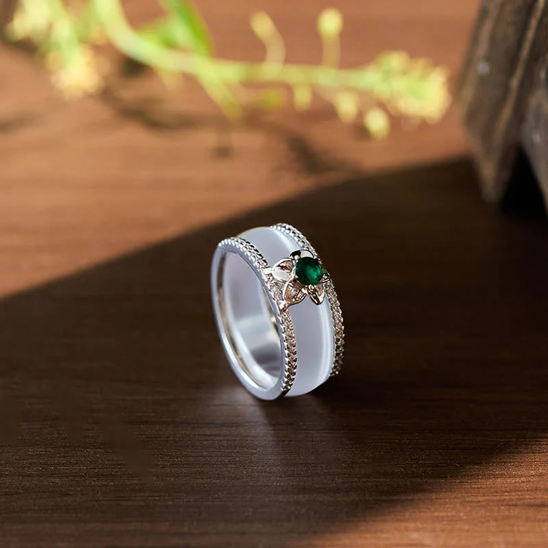 Buddha Stones Chalcedony Gourd Flower Harmony Ring