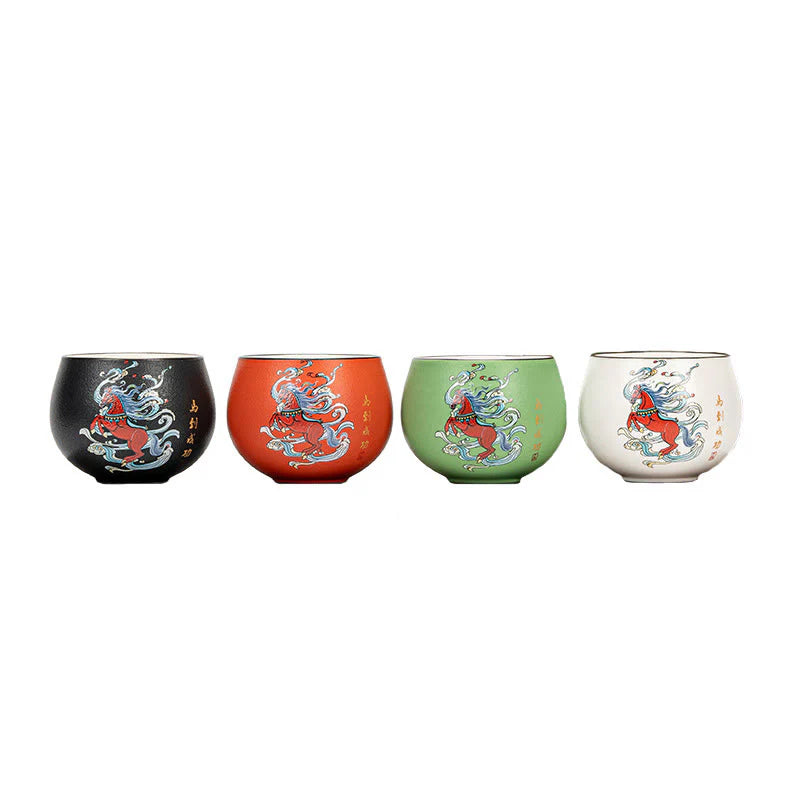 Buddha Stones Year Of The Horse Hand Painted Ceramic Teacup Kung Fu Tea Cup