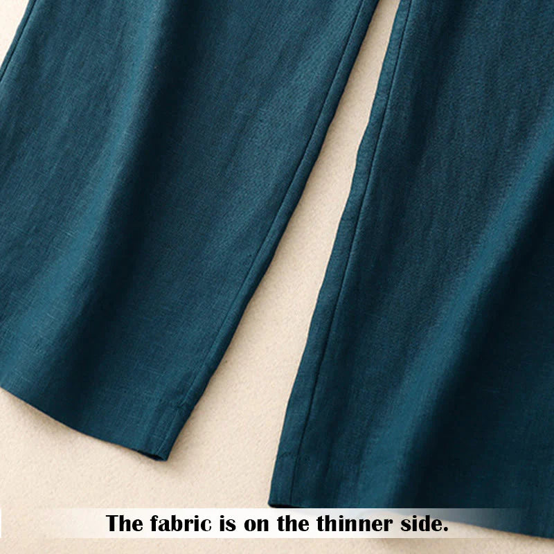 Buddha Stones Summer Casual Simple Design Linen Women's Wide Leg Pants With Zipper Pockets