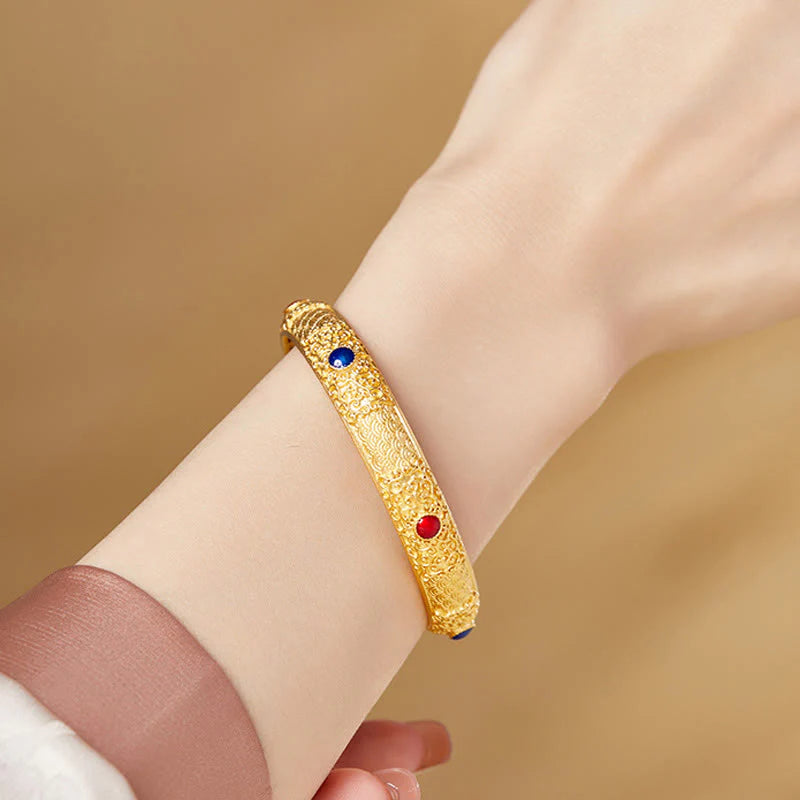 Buddha Stones 925 Sterling Silver Golden Auspicious Clouds Hollow Design Protection Bracelet Bangle 2.20 IN (56 MM)