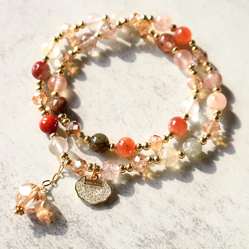 Buddha Stones Colorful Rutilated Quartz Double Wrap Spiritual Growth Bead Bracelet