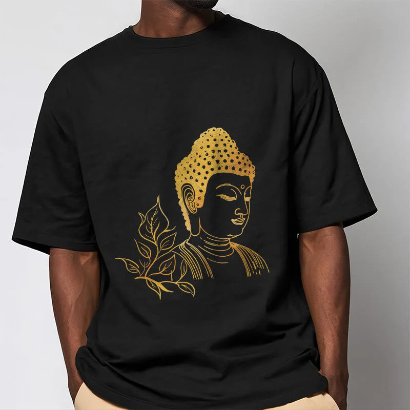 Buddha Stones Golden Leaves Meditation Buddha Tee T-shirt