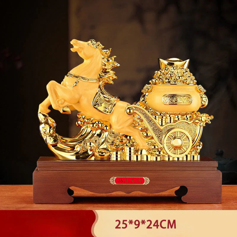 Buddha Stones  Good Fortune Year of the Horse Treasure Bowl Ingots Wealth Resin Home Decoration