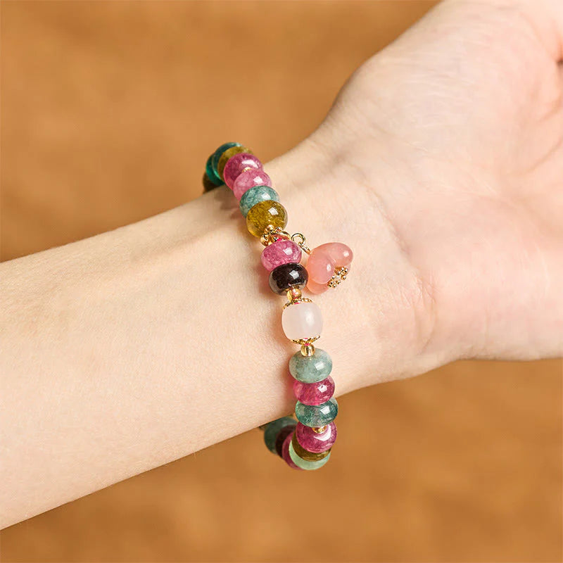 Buddha Stones Tourmaline Yanyuan Agate Peach Blossoms Love Bracelet