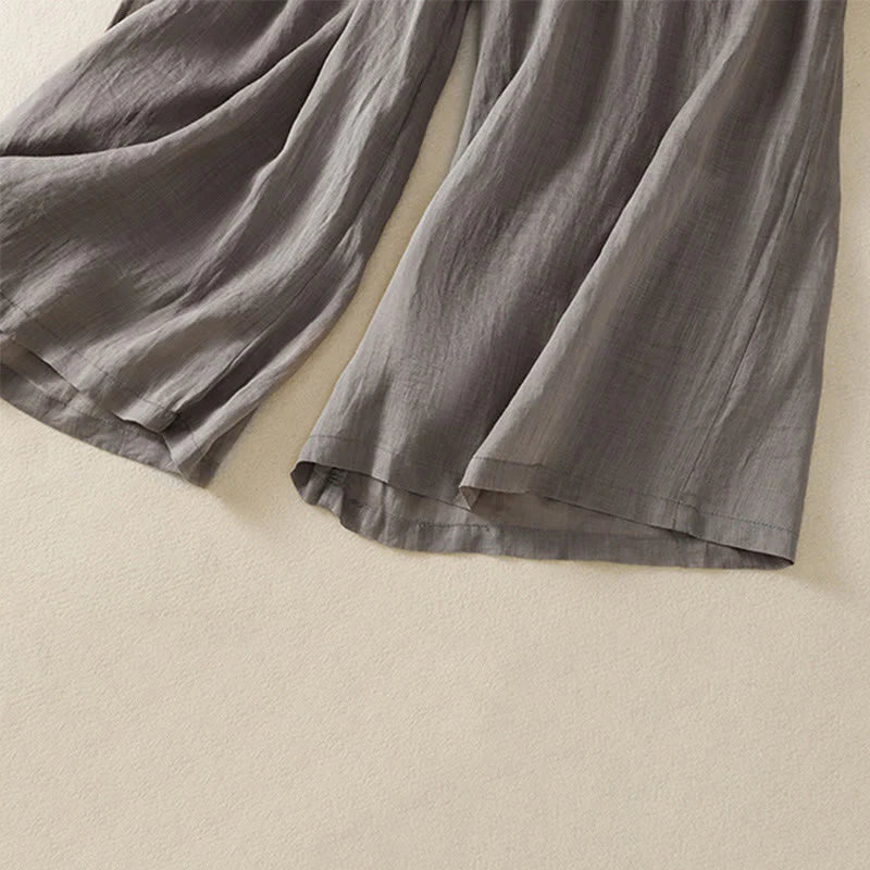 Buddha Stones Commute Embroidery Drawstring Women's Cotton Wide Leg Pants With Pockets