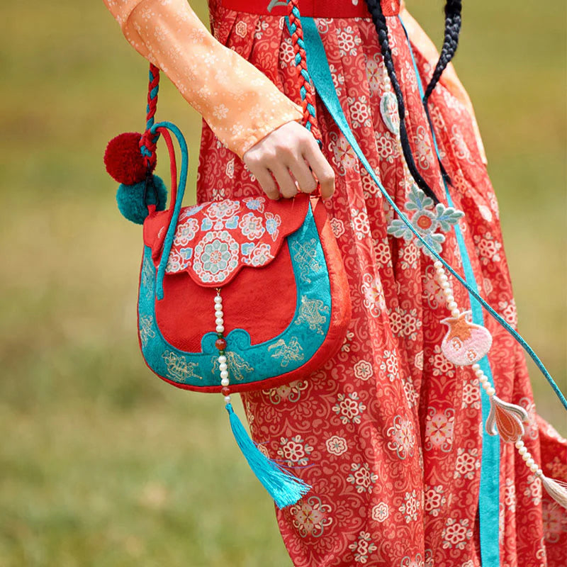 Buddha Stones Ethnic Style Su Embroidery Journey Shopping Shoulder Bag Handbag Crossbody Bag