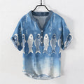 Buddha Stones Cotton Koi Fish Emblem Men's Short Sleeve Half Button Shirt