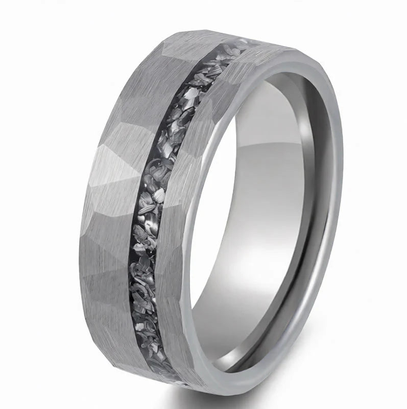 Buddha Stones Hammered Texture Tungsten Steel Strength Ring