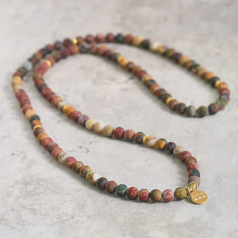 Buddha Stones 222 Angel Number 108 Mala Beads Picasso Jasper Stone Energy Mala
