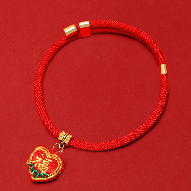 Buddha Stones Red String Plaited Embroidery Tiger Fu Character Protection Adjustable Cats Dogs Pet Collar
