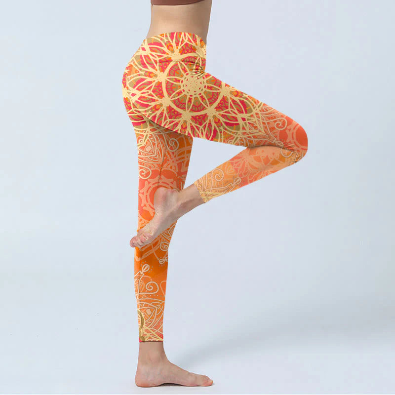 Buddha Stones Symmetrical Geometric Pattern Print Gym Leggings Women's Yoga Pants