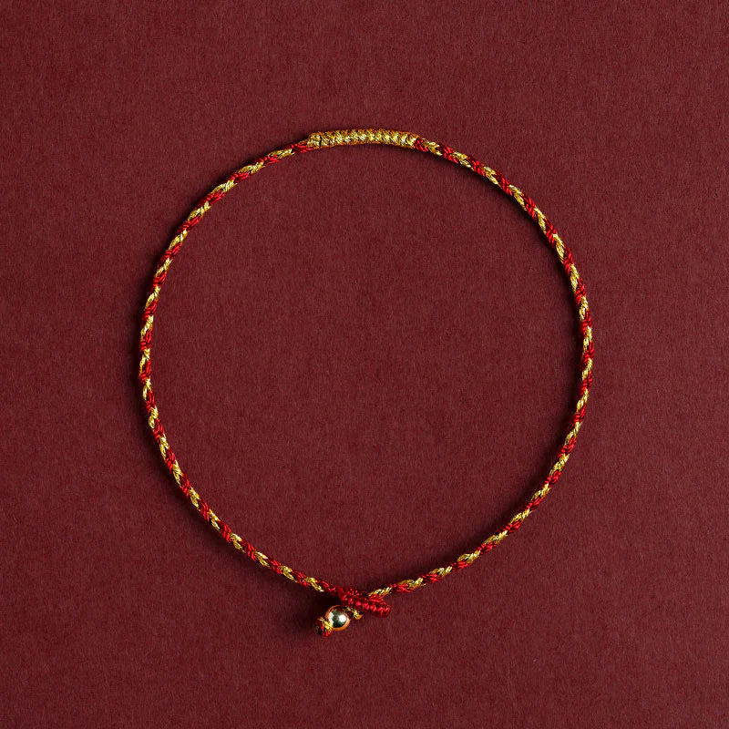 Buddha Stones 14K Gold Plated Handmade Red Gold Rope King Kong Knot Braided Luck Bracelet