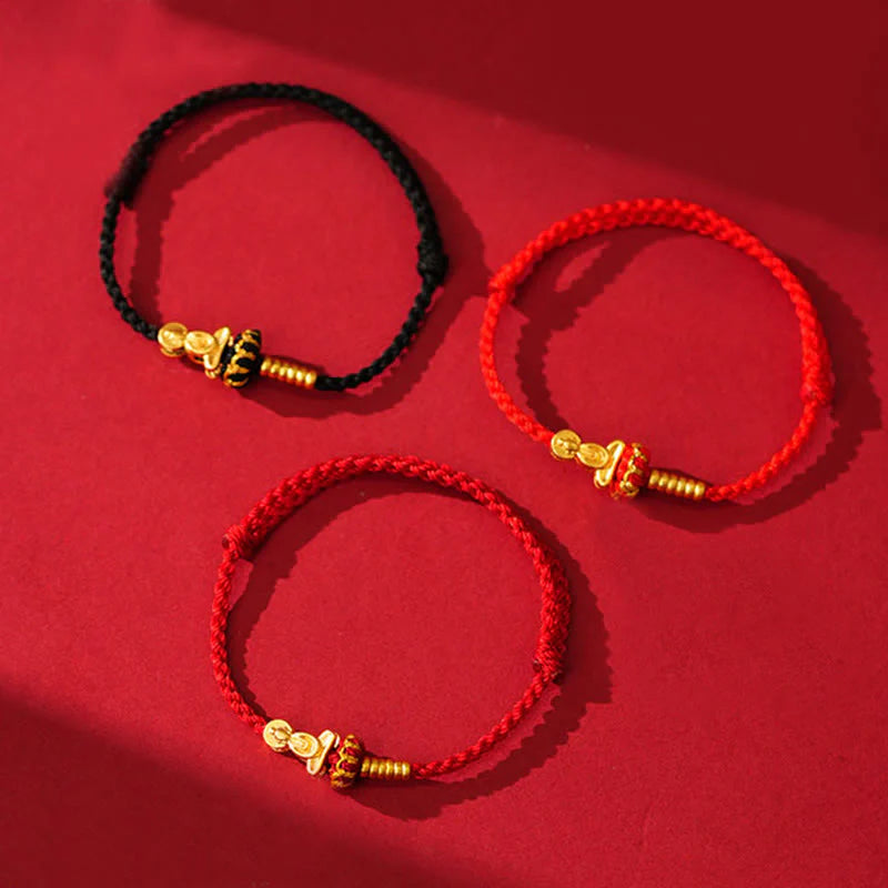 Buddha Stones Formless Buddha Lotus Knot Red String Protection Braided Bracelet