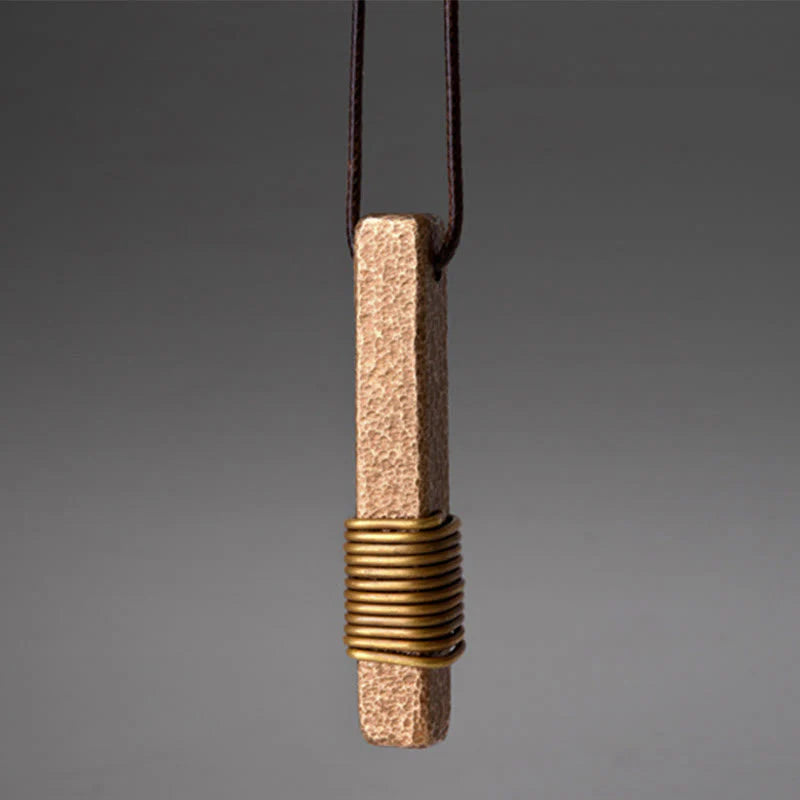 Buddha Stones Vintage Textured Design Brass Copper Wealth Necklace Pendant