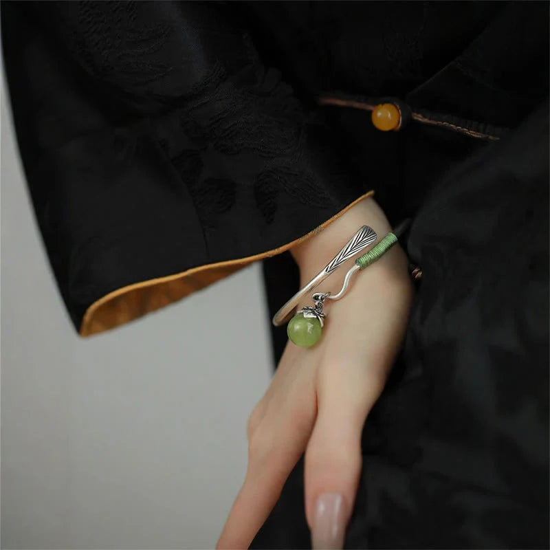 FREE Today: Luck and Healing Copper Alloy Green Bead Charm Cuff Bracelet Bangle