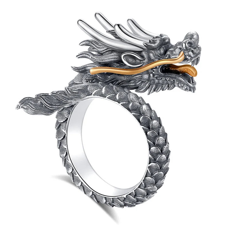 Buddha Stones 925 Sterling Silver Vintage Dragon Design Protection Strength Adjustable Ring  (Extra 30% Off | USE CODE: FS30)