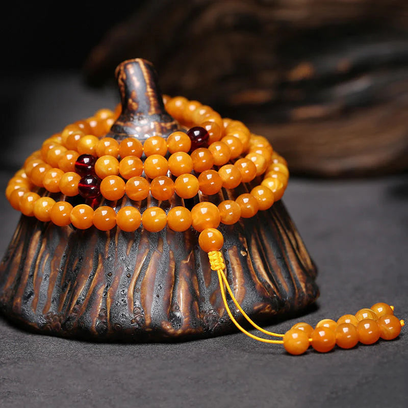 Buddha Stones Tibetan Amber Round Bead Mala