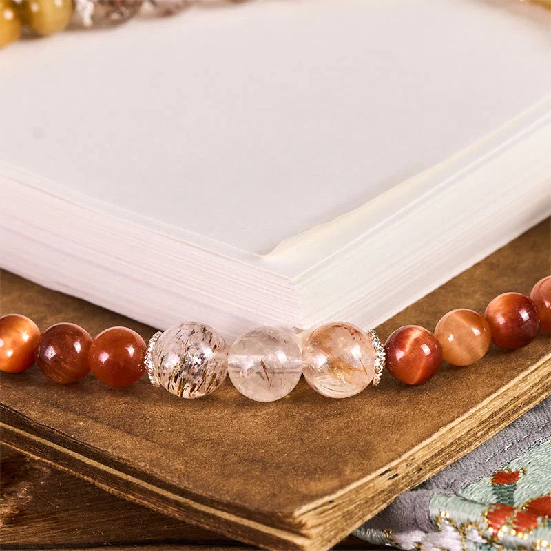 Buddha Stones Golden Tiger Eye Red Tiger Eye Heart Charm Strength Key Chain Phone Hanging Decoration