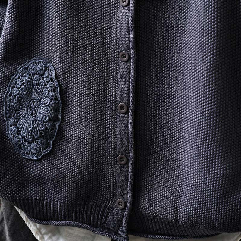 Buddha Stones Fall Floral Buttons Cotton Women's Long Sleeve Knitted Cardigan Sweater