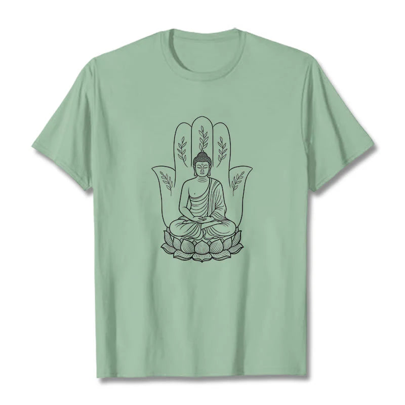 Buddha Stones Meditating Buddha Seated Hand Leaves Lotus Base Tee T-shirt