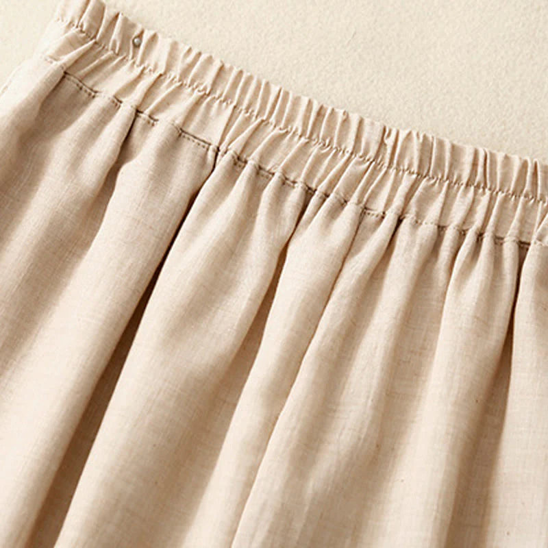 Buddha Stones Casual Plain Color Chinese Frog Button Cotton Linen Women's Wide Leg Pants