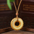 FREE Today: Auspicious and Fortune Copper Coin Pattern Peace Buckle Copper Necklace Pendant
