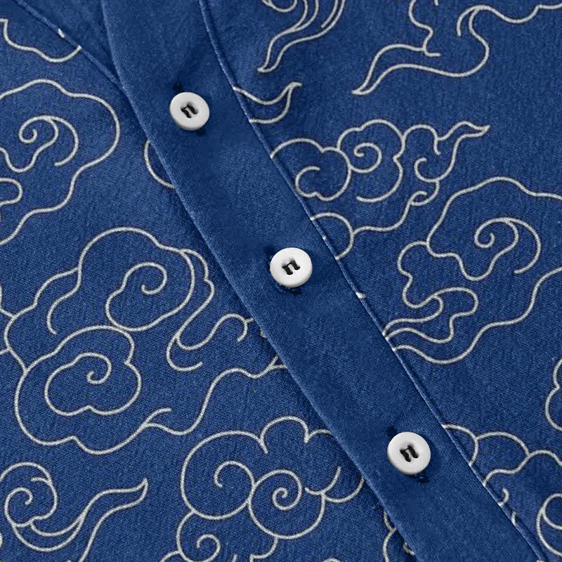 Buddha Stones Cotton Cloud Pattern Men's Short Sleeve Half Button Shirt