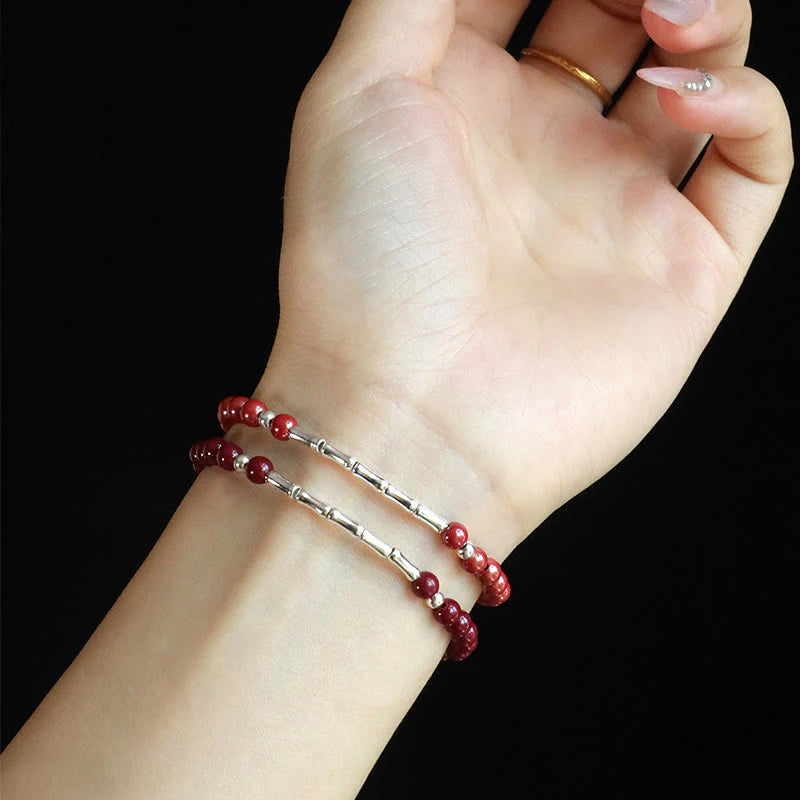 Buddha Stones Cinnabar 925 Sterling Silver Calm Concentration Bracelet