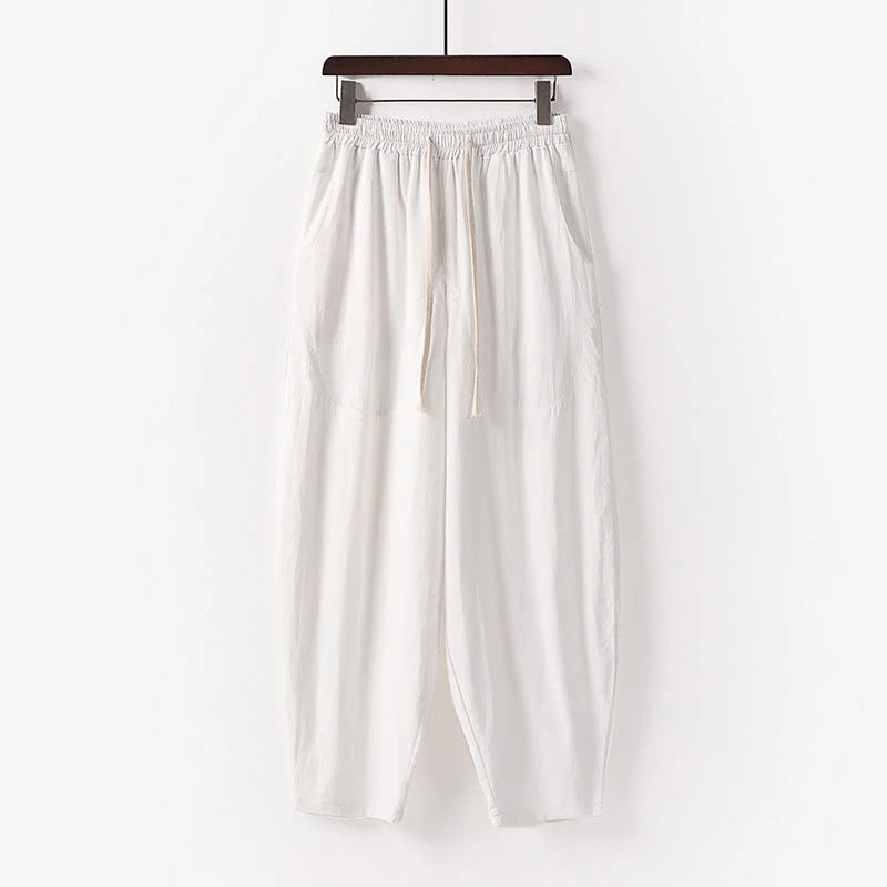 Buddha Stones Spring Fall Solid Color Drawstring Men's Ankle-Length Harem Pants With Pockets