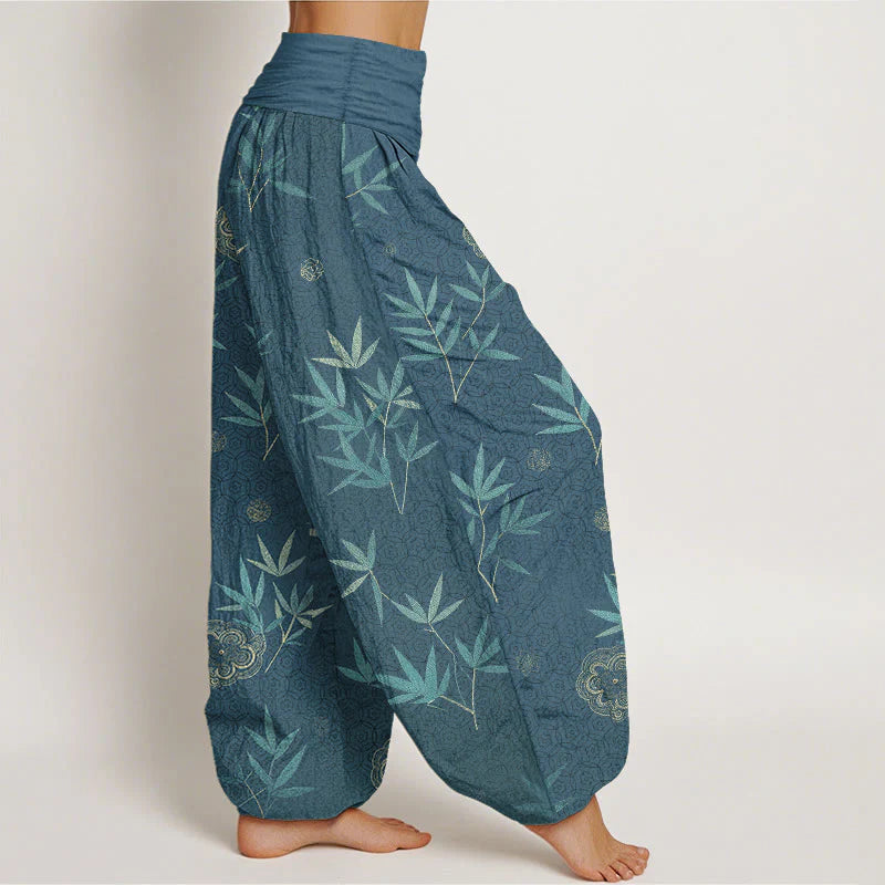 Buddha Stones Cotton Bamboo Geometric Flowers Pattern Women's Elastic Waist Harem Pants