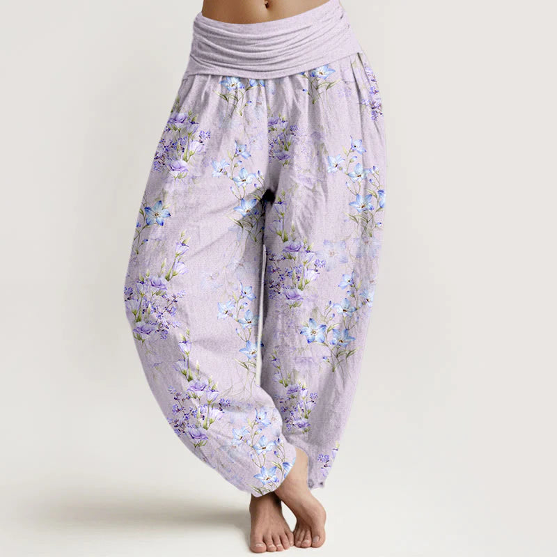 Buddha Stones Cotton Star Shaped Trumpet Shaped Flowers Pattern Women's Elastic Waist Harem Pants