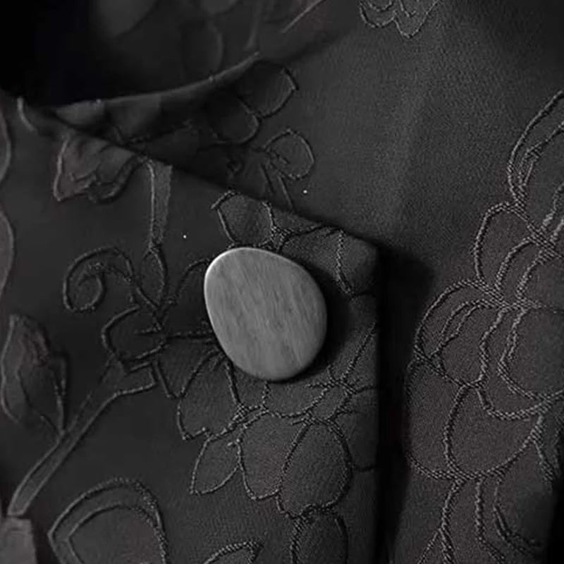 Buddha Stones Black Peony Flowers Frog-Button Pattern Cotton Women's Sleeveless Vest Waistcoat