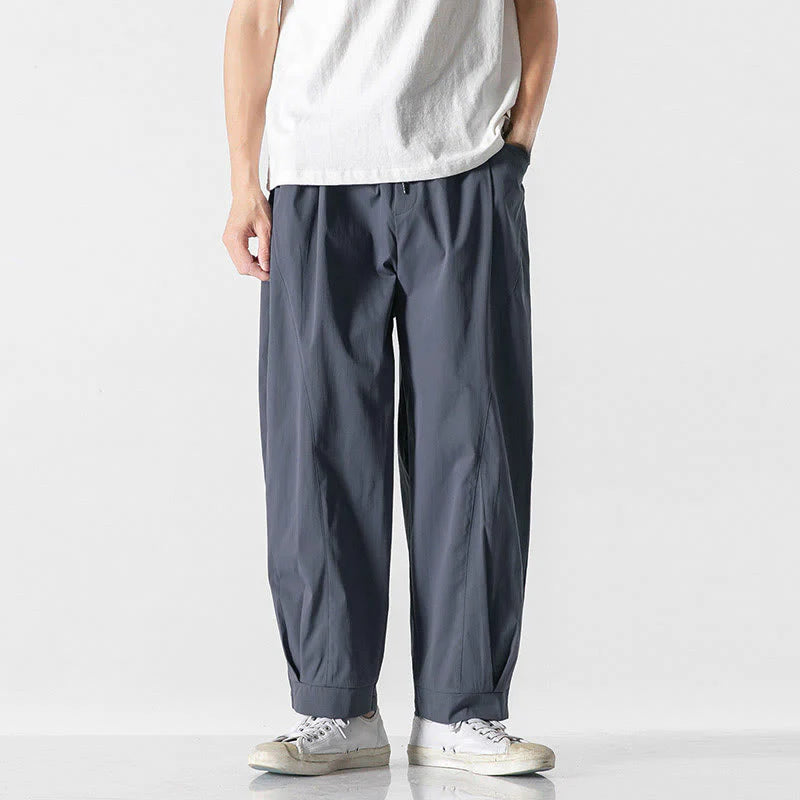 Buddha Stones Summer Solid Drawstring Ankle-Length Men's Cargo Harem Pants With Pockets