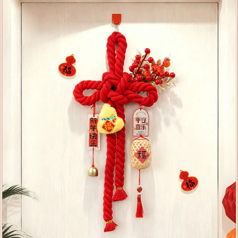 Buddha Stones Year of the Horse Dancing Lion Fu Character Chinese Knotting Fortune Decoration