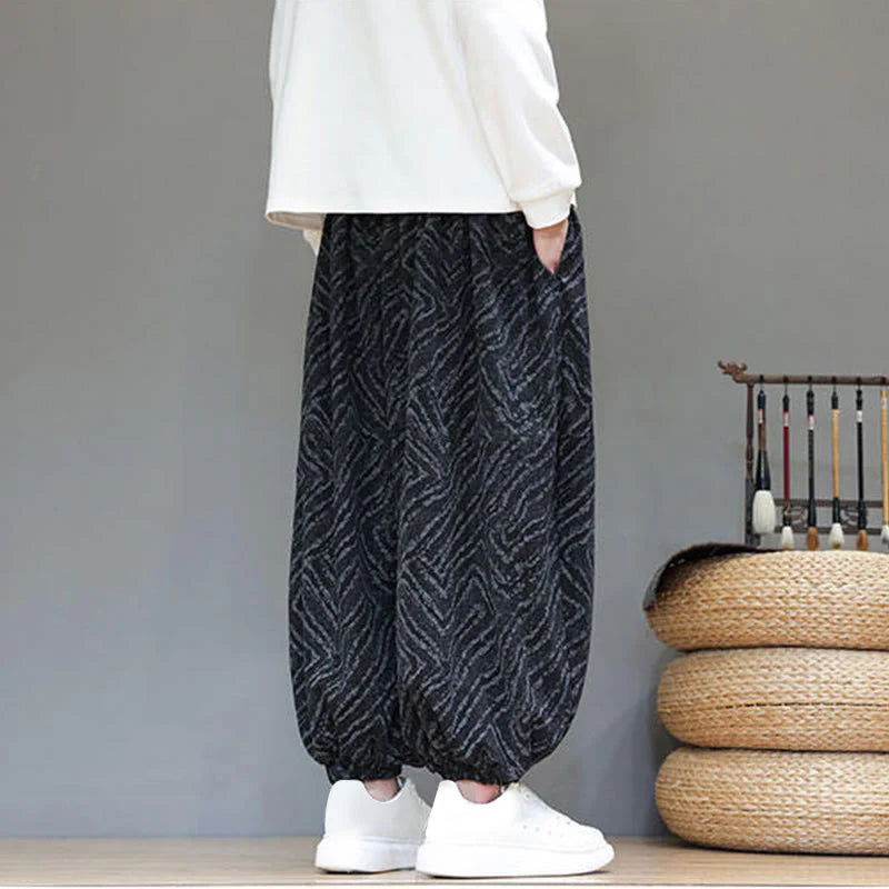 Buddha Stones Fall Texture Drawstring Design Corduroy Cotton Linen Men's Harem Pants With Pockets