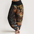 Buddha Stones Pure Cotton Gorgeous Flying Phoenix Cloud Pattern Women's Elastic Waist Harem Pants