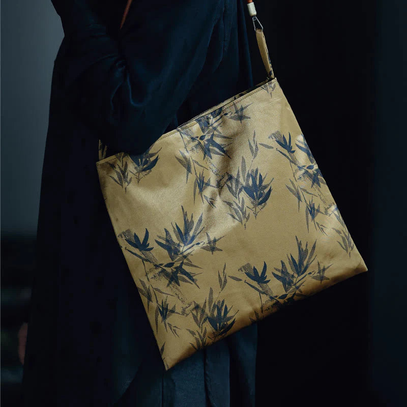 Buddha Stones Bamboo Leaves Flower Butterfly Persimmon Shoulder Bag Handbag