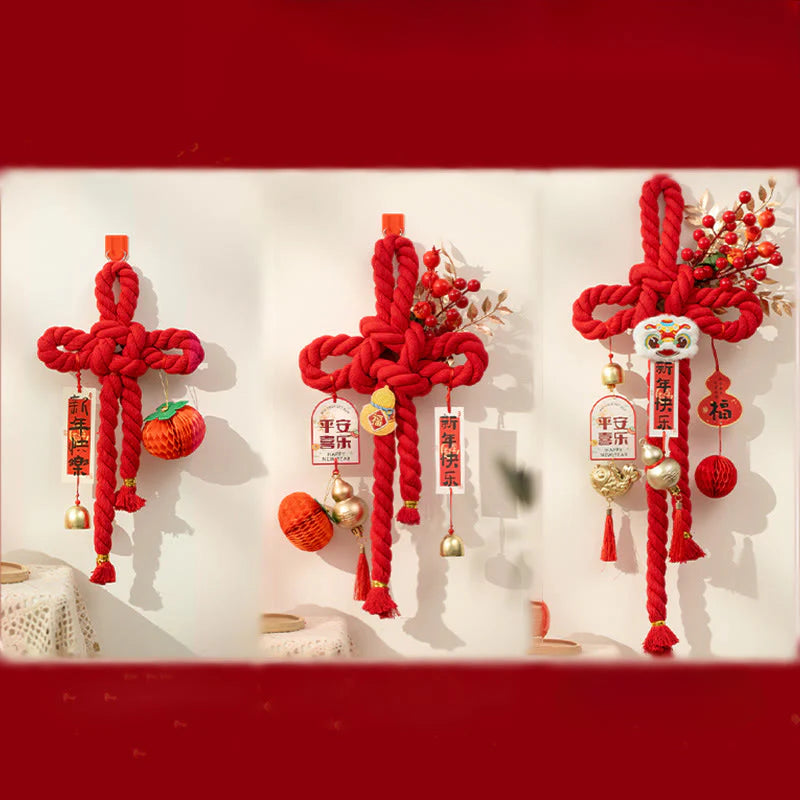 Buddha Stones Year of the Horse Dancing Lion Fu Character Chinese Knotting Fortune Decoration