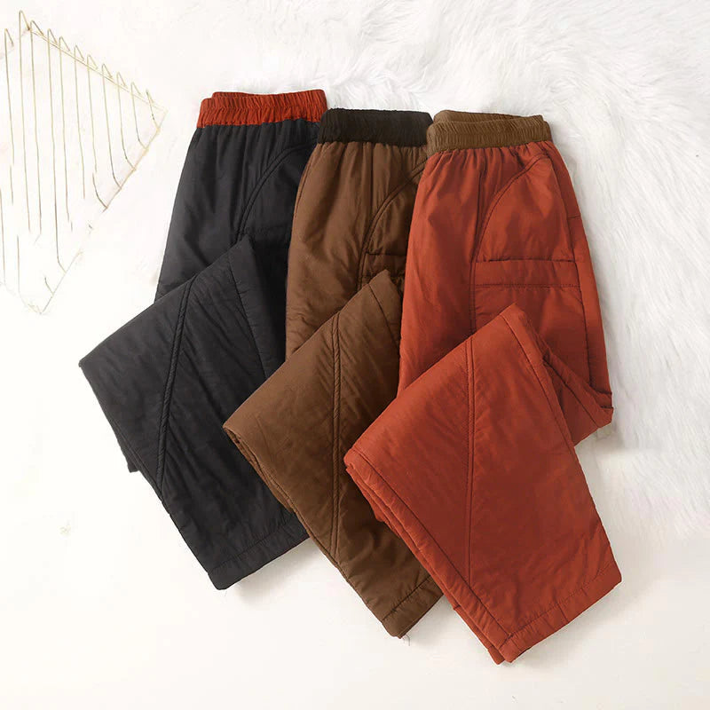 Buddha Stones Women's Winter Plain Elastic Waist Design Thickened Harem Pants With Pockets