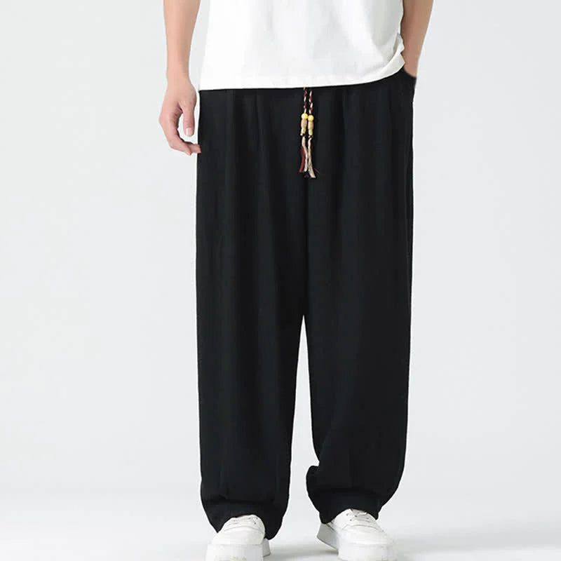 Buddha Stones Summer Drawstring Ankle Length Solid Color Men's Straight Leg Pants