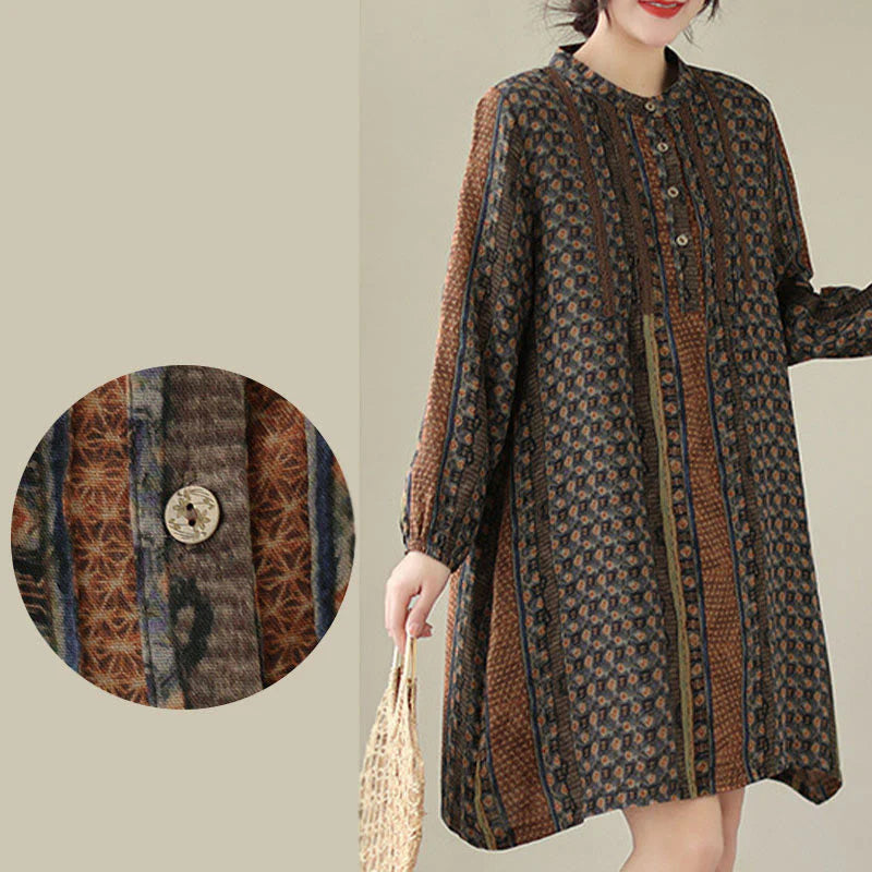 Buddha Stones Retro Printed Floral Women's Accordion Pleats Design Long Sleeve Shirt With Pockets