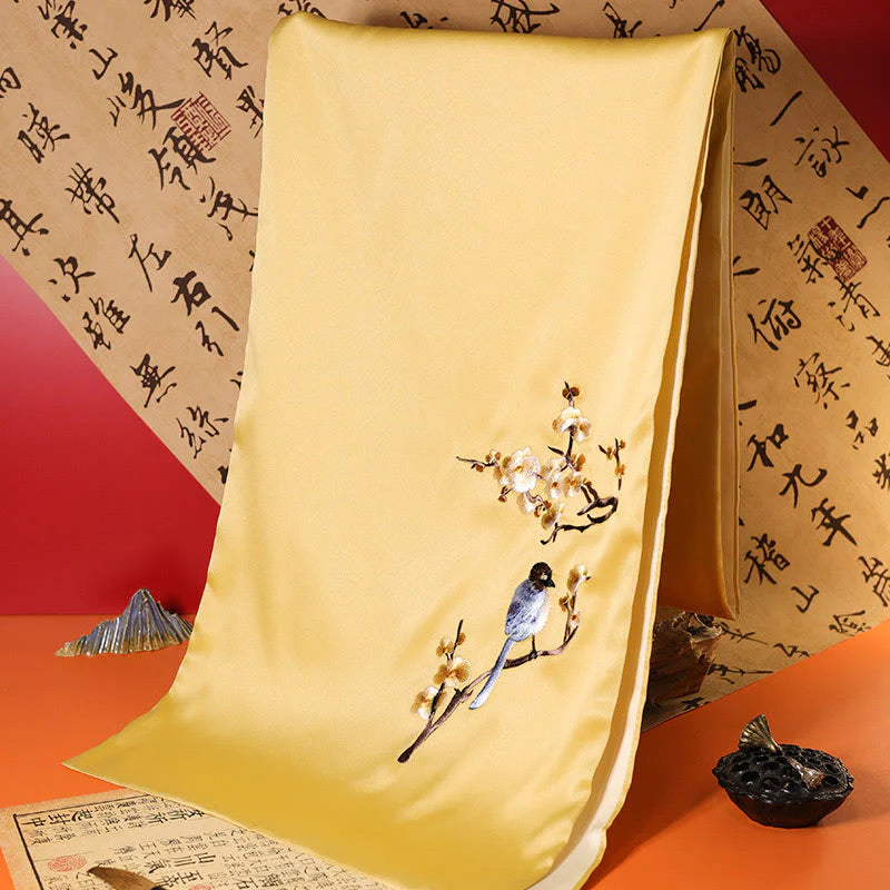 Buddha Stones Polyester Shawl Yulan Butterfly Bamboo Magpie Suzhou Embroidery Winter Cozy Travel Scarf Wrap