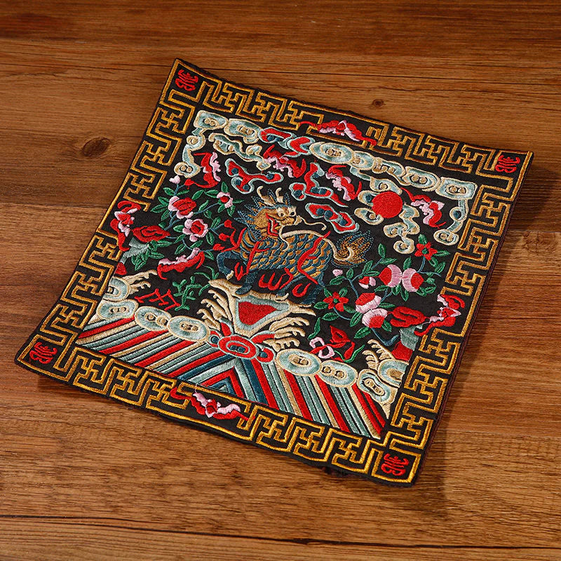 Buddha Stones Crane Phoenix Dragon Kirin Embroidered Cup Mat Pad Tea Cup Coaster Square Kung Fu Tea Mat