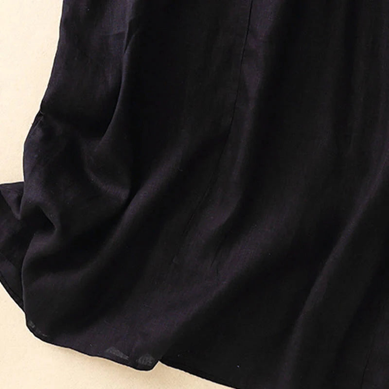 Buddha Stones Summer Daily Casual Pure Color Crew Neck Simple Design Sleeveless Midi Dress With Pockets