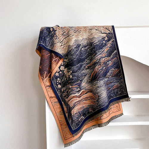 Buddha Stones Winter Gradient Color Warm Hills Trees Pattern Cozy Scarf Shawl