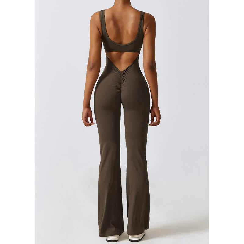 Buddha Stones Women Workout Sleeveless Jumpsuit Flare Pants Sports Fitness Yoga Bodysuit
