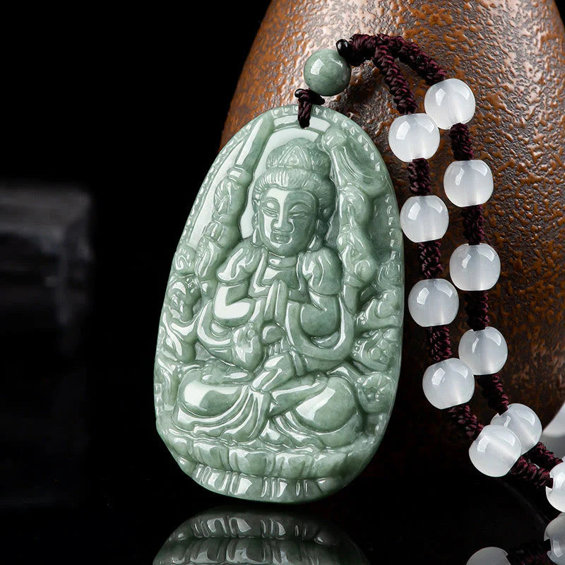 Buddha Stones Chinese Zodiac Natal Buddha Natural Jade Wealth Prosperity Necklace Pendant (Extra 30% Off | USE CODE: FS30)